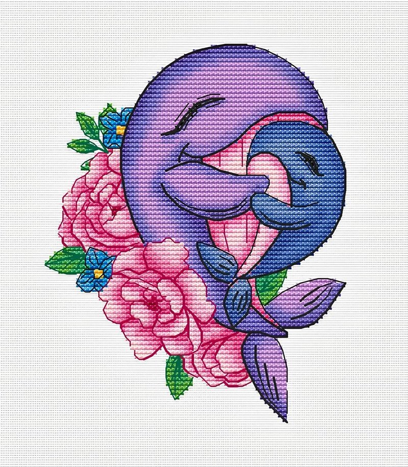 Cross-stitch PDF Pattern mom whale Embroidery Pattern - Logo 設計/圖案設計 - 其他材質 