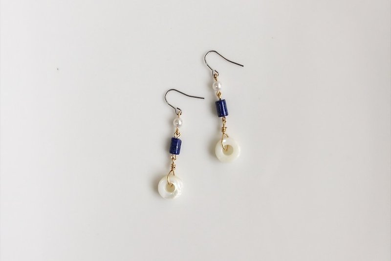 Bamboo Natural Stone Pearl Earrings - ต่างหู - เครื่องเพชรพลอย สีน้ำเงิน