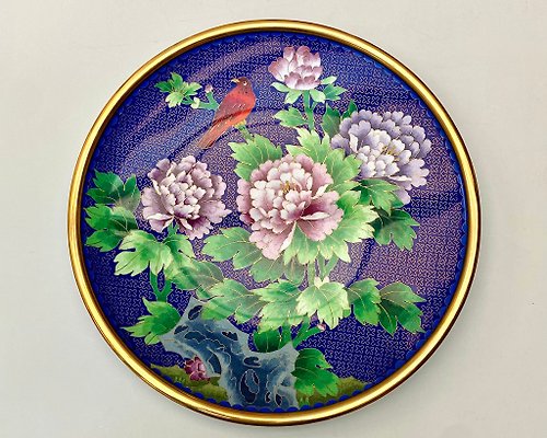 HappyDuckVintage 景泰藍裝飾盤 中國 1980 年代 | 復古黃銅和搪瓷板
