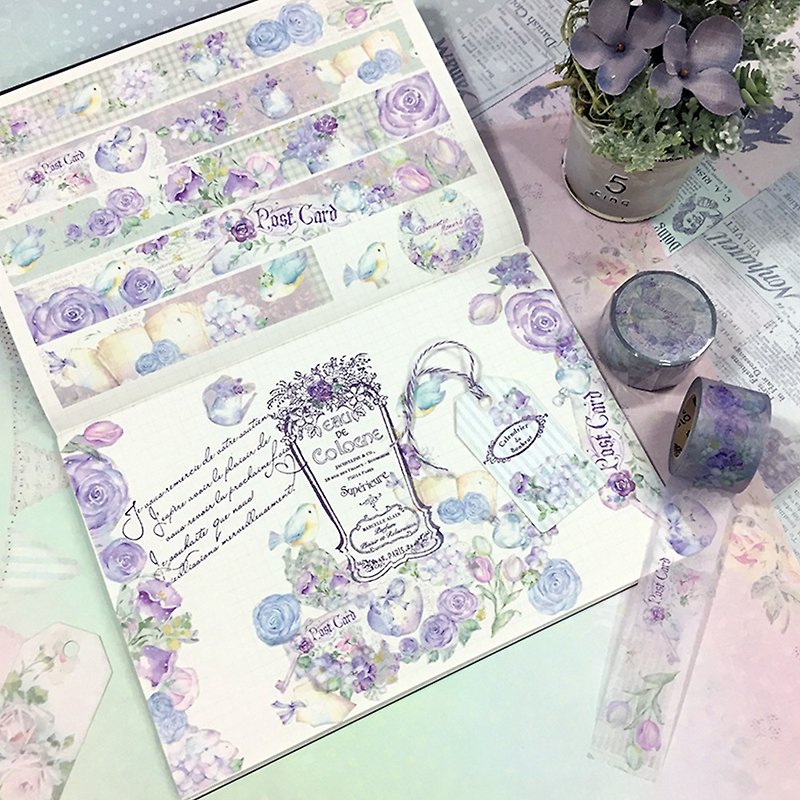 Watercolor Masking Tape【Romantic Flowers】 - มาสกิ้งเทป - กระดาษ สีม่วง