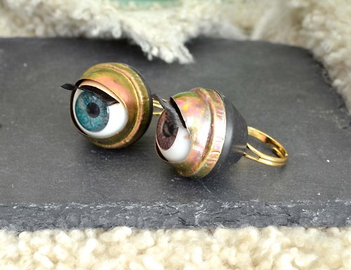 TIMBEE LO shop 金屬22mm眼珠戒指 可調整尺寸 活動眼珠 戴起眼睛會眨眼