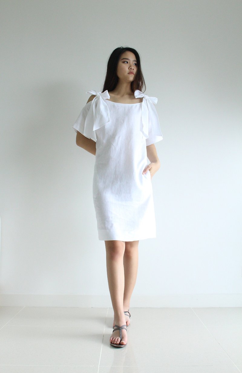 Made to order linen dress / linen clothing / long dress / casual dress E39D - 連身裙 - 亞麻 白色