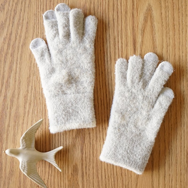 touch screen gloves fluffy warm birds grey - ถุงมือ - อะคริลิค สีเทา