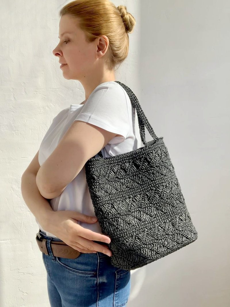 Crochet Pattern Tote Bag, Raffia Casual bag, Crochet Raffia bag, Tutorial PDF - 手工藝教學/工具書 - 其他材質 