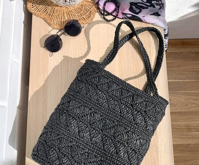 デジタル】かぎ針編み トートバッグ、ラフィア カジュアルバッグ