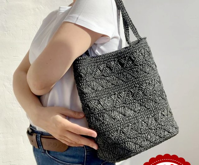 【 JW Anderson 】ケーブル編み・ラフィアトートバッグ JW Anderson Cable Knit Bag - Green – The Frankie Shop