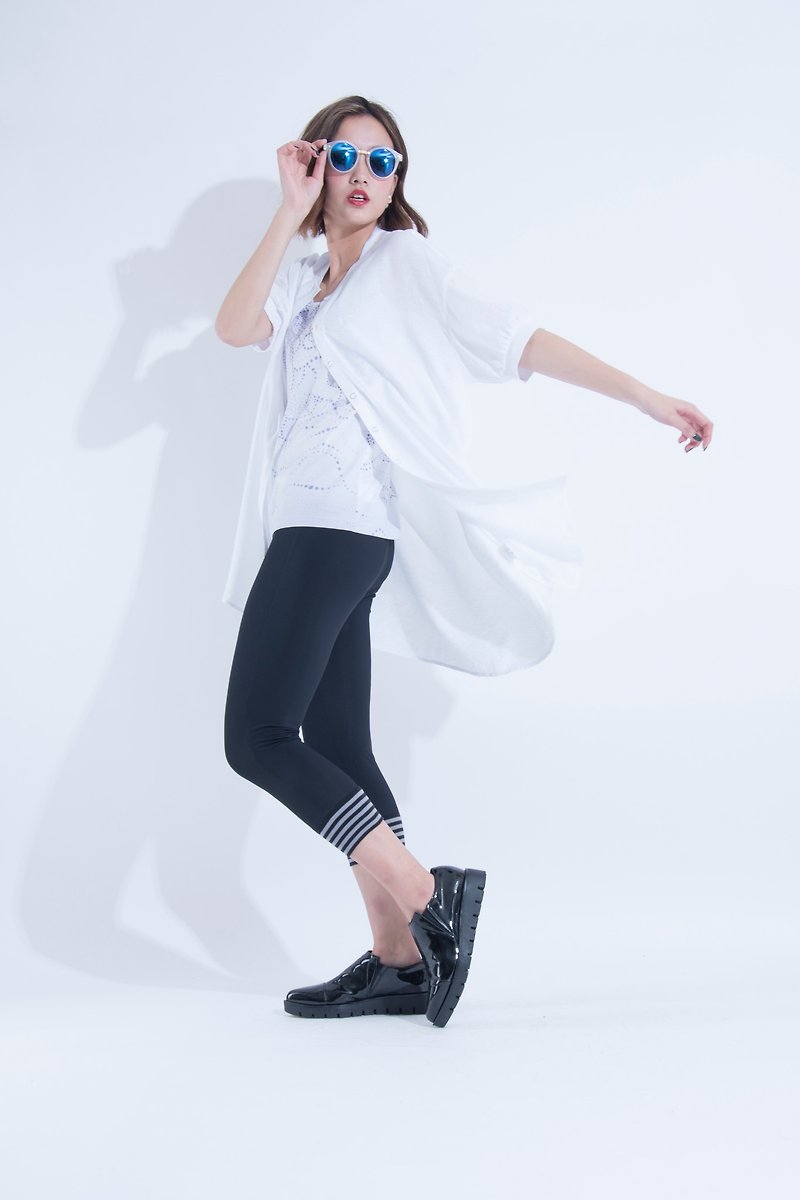 aineann / Textured Lightweight Long Jacket Shirt-White - Women's Shirts - Polyester 