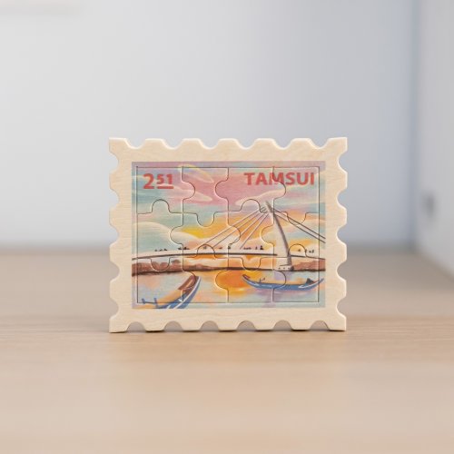 遊木時光 woodtime 【拼風景磁鐵-淡水夕陽】臺灣紀念品 / 郵票磁鐵 / 12片拼圖
