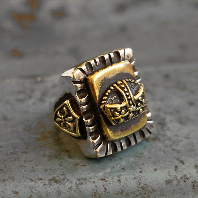 แหวนมงกุฎ ช๊อพเบอร์ ไบค์เกอร์ นักขี่มอเตอร์ไซด์ กะโหลก วินเทจ แม็กซิกัน  - แหวนทั่วไป - โลหะ สีเงิน