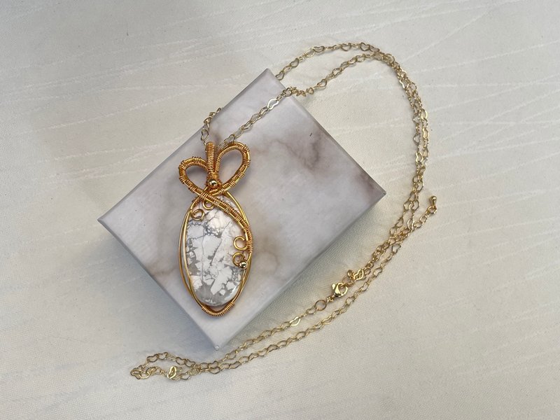 220931 wire wrapping 白松石 銅線 繞線 吊墮 - 項鍊 - 銅/黃銅 白色