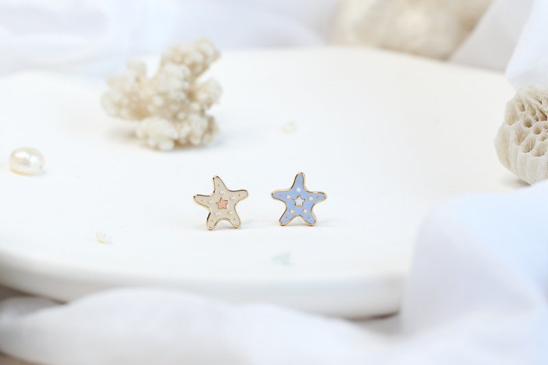 海星 Starfish 海洋生物 夾式耳環 手工飾品 生日禮物 紙盒包裝 - 耳環/耳夾/耳骨夾 - 琺瑯 多色