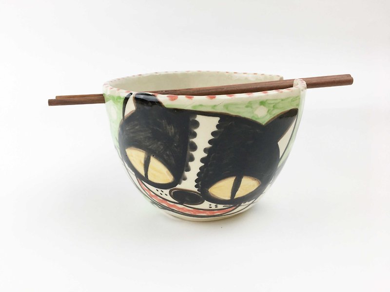 猫の完全な素敵な小さな粘土手作りボウル_ 120305 - 茶碗・ボウル - 陶器 グリーン
