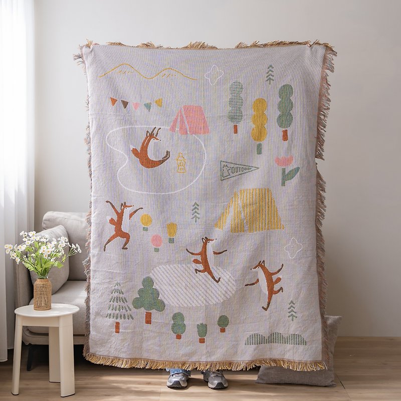 Hello Studio co-branded Foxji woven universal blanket - ผ้าห่ม - ผ้าฝ้าย/ผ้าลินิน สีกากี