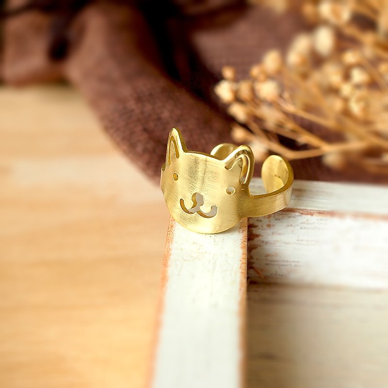 Cat face ring (adjustable free size) - แหวนทั่วไป - ทองแดงทองเหลือง สีทอง