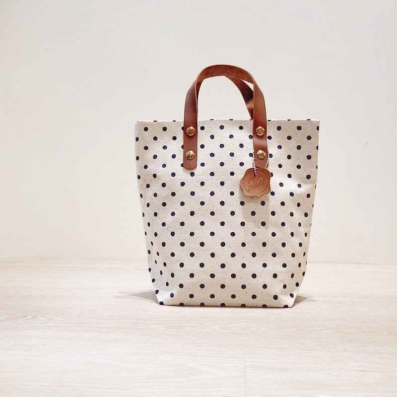 Japanese floral fabric small bag (limited edition - white base with dark blue dots) - new double magnetic buckle - Handbags & Totes - Genuine Leather Multicolor