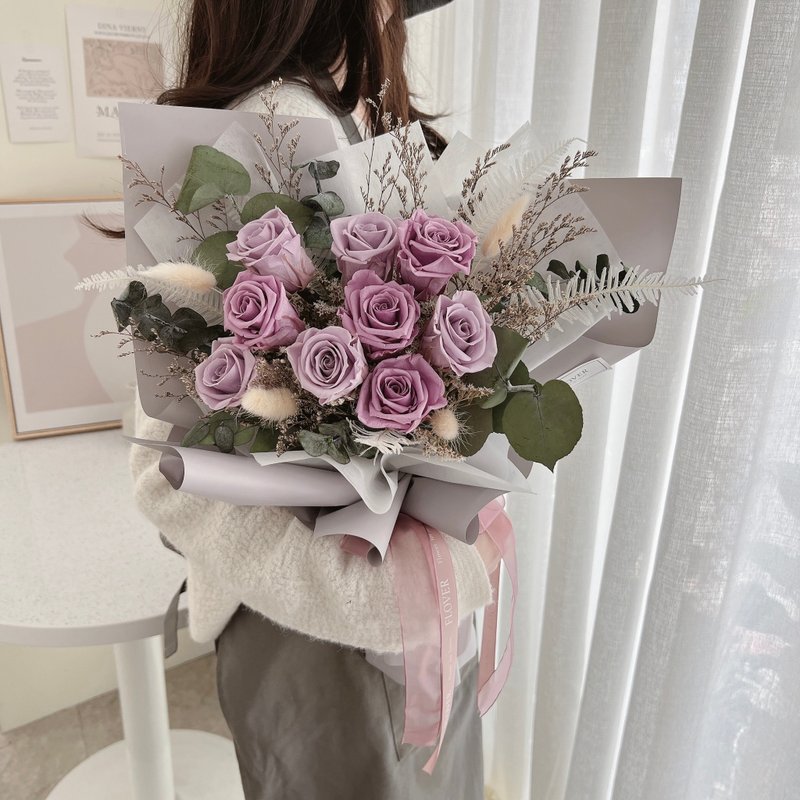 莫蘭迪紫玫瑰永生花束 - 擺飾/家飾品 - 植物．花 