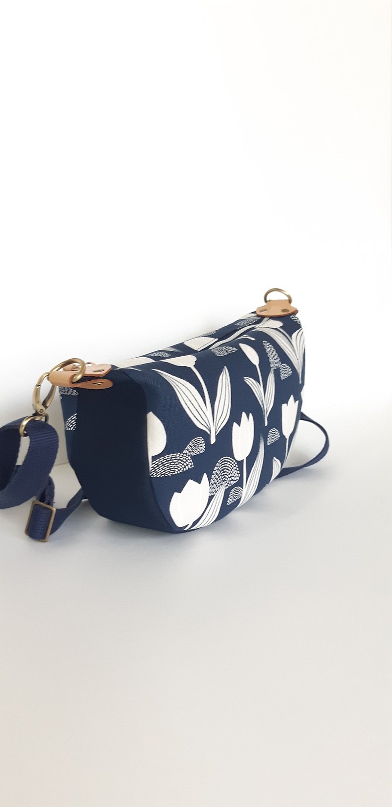 Tulip Crossbody Shoulder Bag Side Backpack Japan Imported Cotton Cloth - Messenger Bags & Sling Bags - Cotton & Hemp Blue