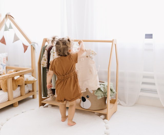 Montessori Clothing Rack With Shelf Personalized Kids -  in 2023