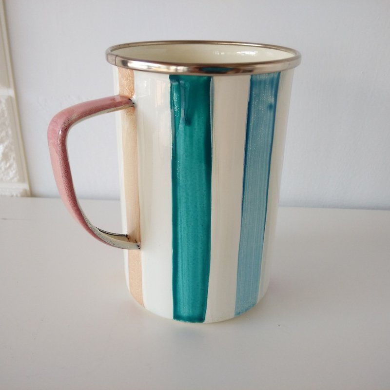 Colorful striped painted 珐琅 mug - แก้วมัค/แก้วกาแฟ - วัตถุเคลือบ หลากหลายสี