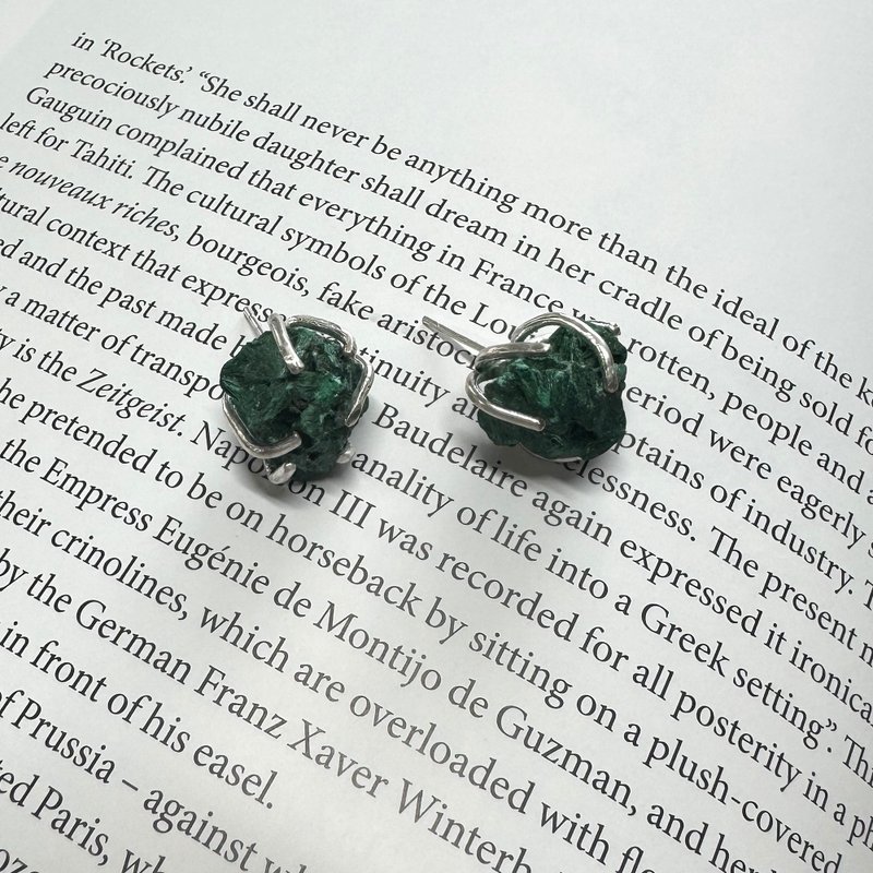 Green Malachite Silver chunky Earrings Unique Studs - Earrings & Clip-ons - Gemstone Green