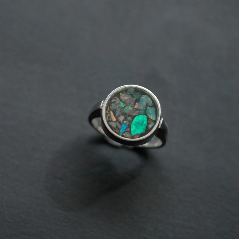 Opal Galaxy Round Ring Silver 925 Men's Unisex - แหวนคู่ - โลหะ หลากหลายสี