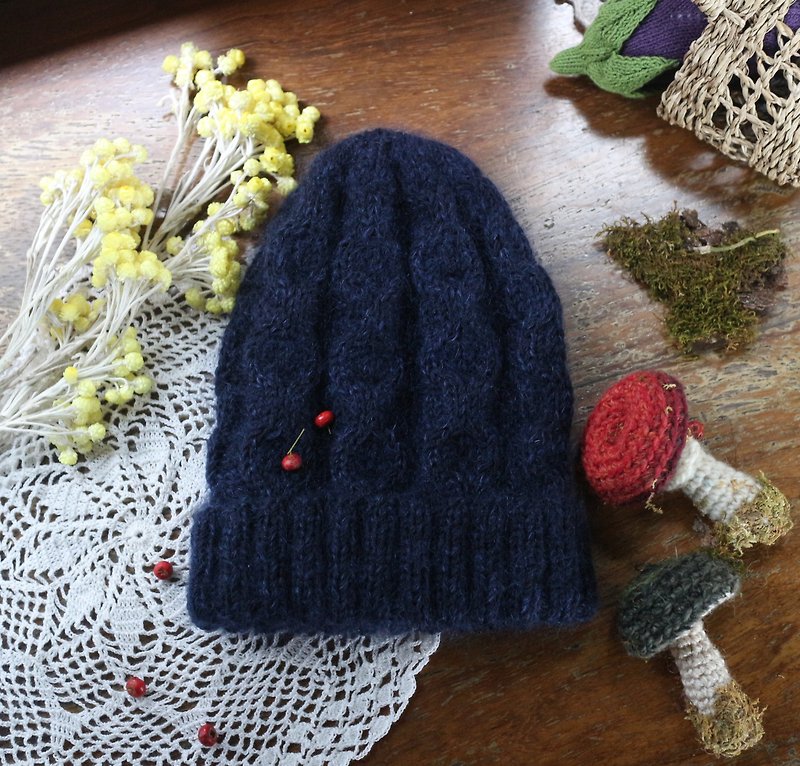 ChiChi Handmade + Mohai Double Warmth-Twisted Woolen Hat - หมวก - ขนแกะ สีน้ำเงิน