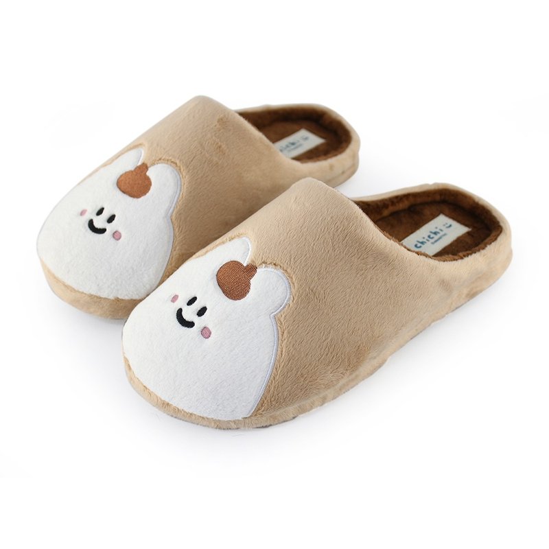 Paidal x 87 Little Rabbit Cute Big Face Plush Indoor Slippers-Milk Tea - Indoor Slippers - Cotton & Hemp Khaki