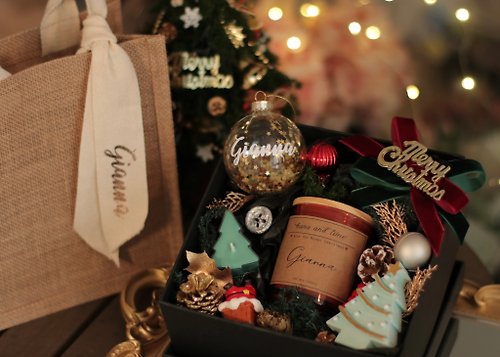 花・時間 HANA and TIME 【聖誕禮盒】客製化聖誕禮物 名字蠟燭 水晶球掛飾 客製名麻布袋