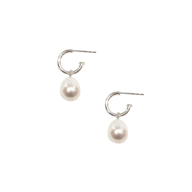 純銀可拆式淡水珍珠耳環 - 耳環/耳夾 - 寶石 銀色