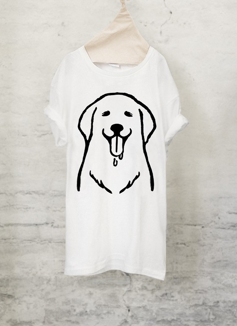 Golden retriever T-shirt Golden retriever T-shirt (White / Gray) 【DOG】 - เสื้อยืดผู้หญิง - ผ้าฝ้าย/ผ้าลินิน ขาว