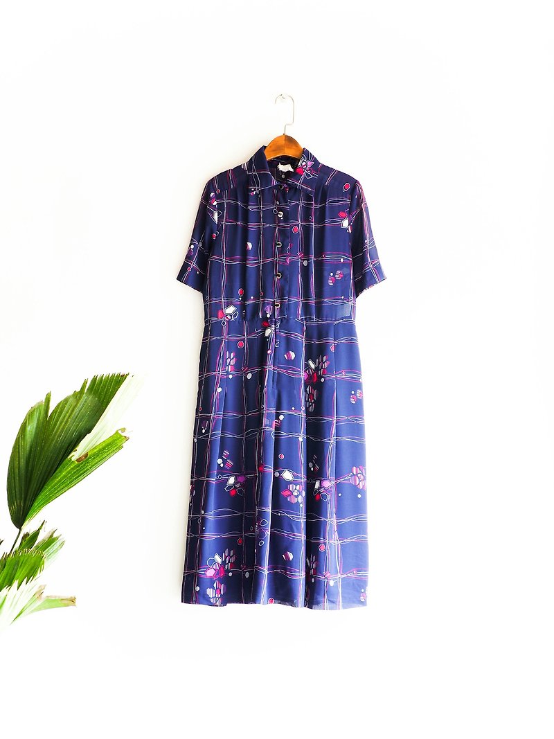 River Water - Saga Youth Indigo Purple Youth Story Antique Collar Silk Dress overalls oversize vintage dress - One Piece Dresses - Silk Blue