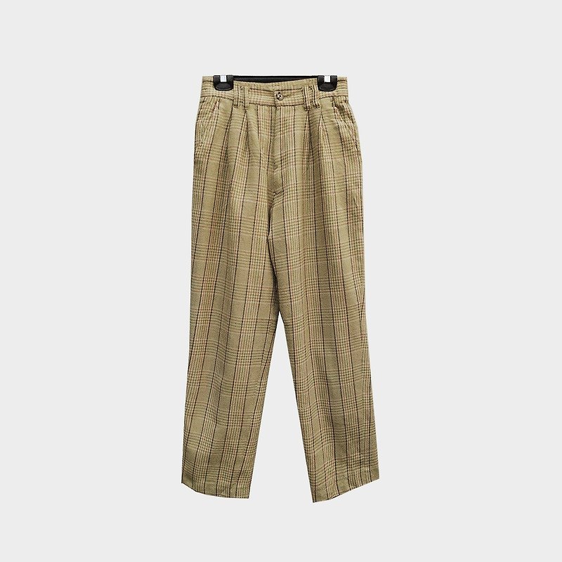 Vintage wool plaid pants B18 - กางเกงขายาว - เส้นใยสังเคราะห์ สีทอง