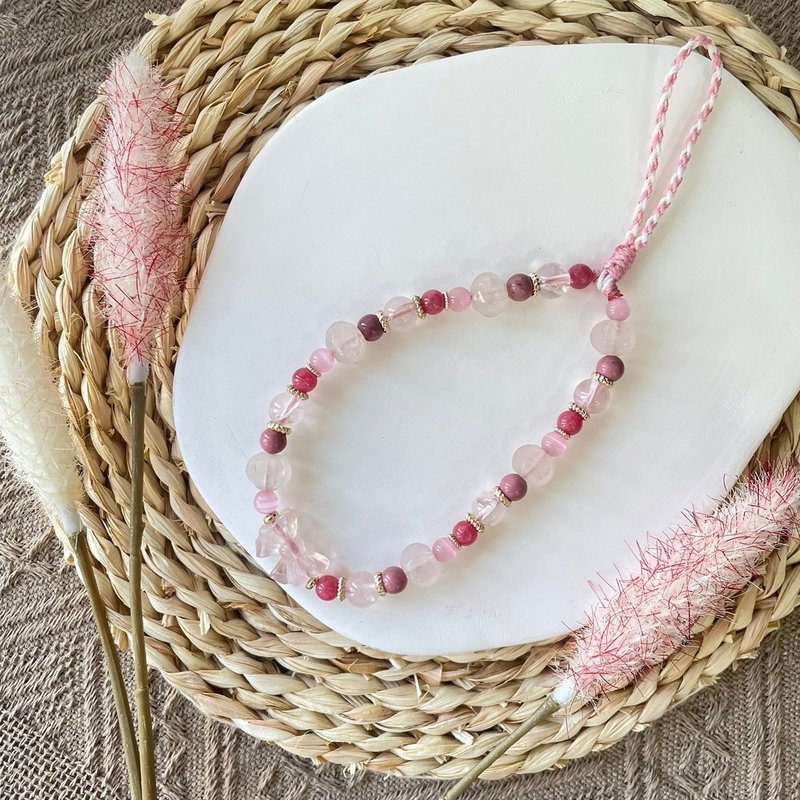 Pink bow fluorite mobile phone ornament - Bracelets - Crystal 