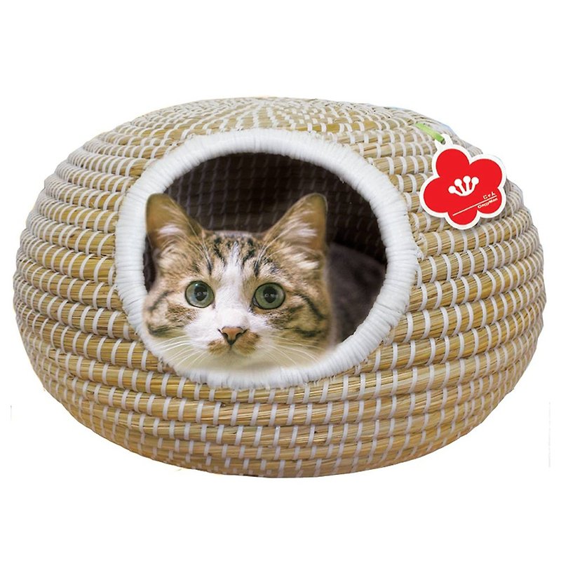 【日本CattyMan】貓用編織圓頂睡窩(小紅花標籤) - 寵物床墊/床褥 - 其他材質 