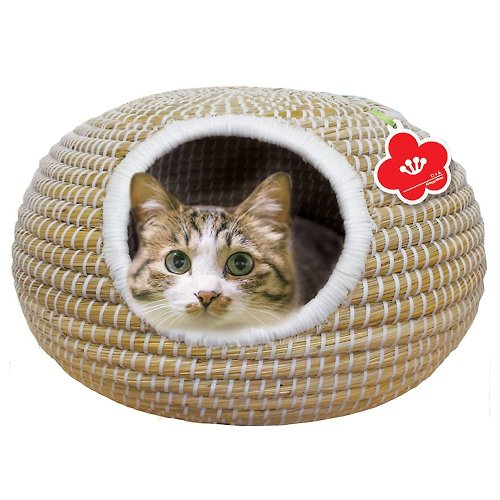 DoggyMan 日本寵物國民品牌 【日本CattyMan】貓用編織圓頂睡窩(小紅花標籤)