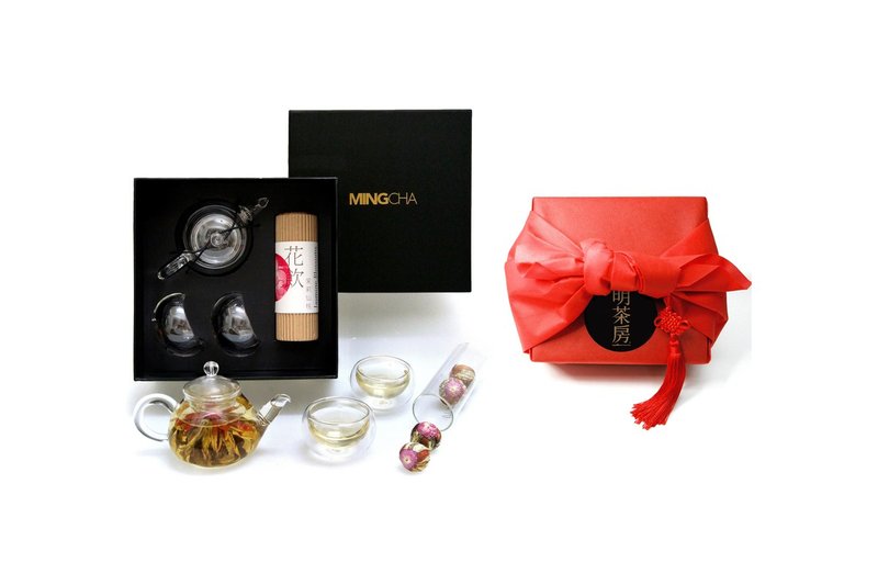 【熱銷No 1茶葉禮品 - 花開富貴】明茶房玻璃茶壺連茉莉仙桃茶套 - 茶葉/茶包/水果茶 - 紙 白色