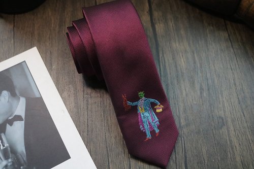 壞紳士 紫紅色真絲刺繡領帶禮盒裝窄版紳士領帶