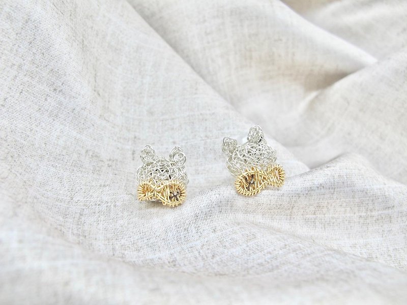 Cat bites fish earrings - Earrings & Clip-ons - Silver Silver