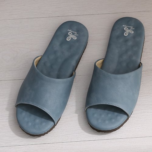 維諾妮卡 【維諾妮卡】舒適減壓 優質乳膠室內皮拖鞋-深藍