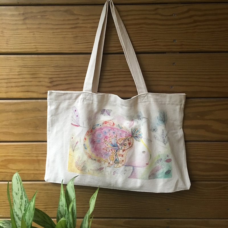 [Girl's Dream] Horizontal Shoulder Canvas Bag - Messenger Bags & Sling Bags - Cotton & Hemp Pink