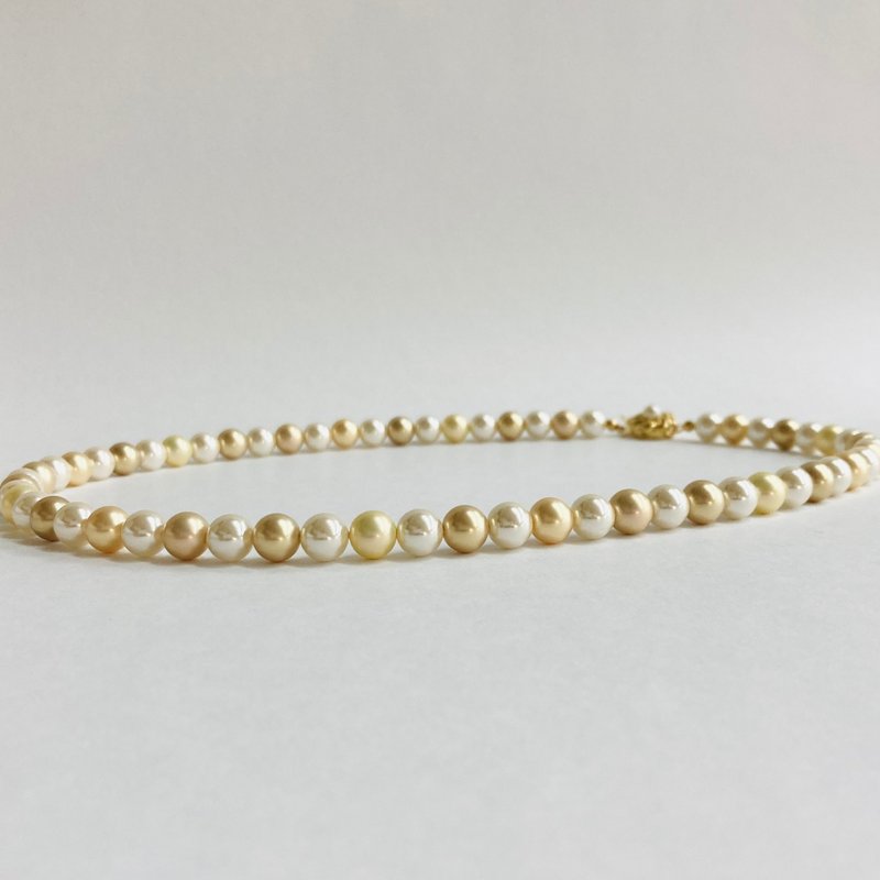 Glass mix pearl medium necklace/8mm approx. 50cm/yellow mix/G/made in Japan - Necklaces - Glass Yellow