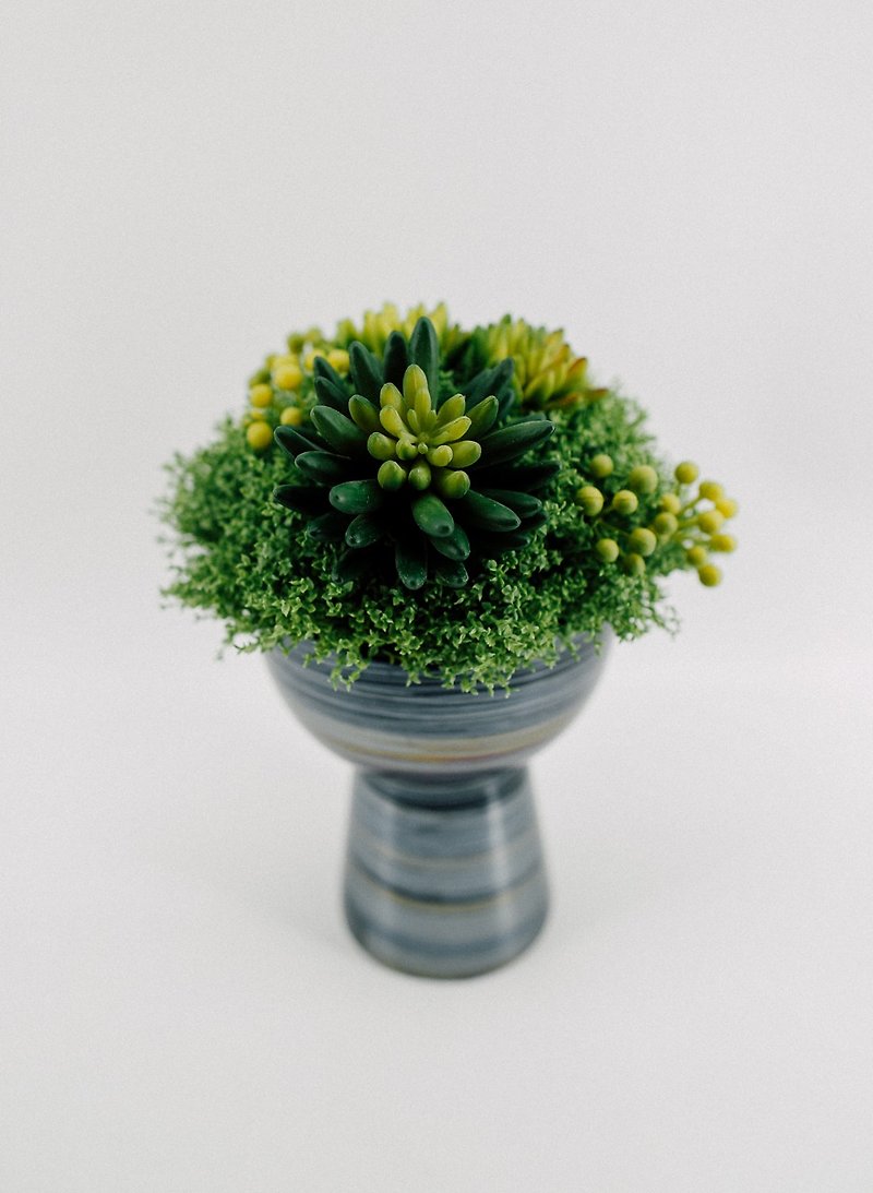 Artificial floral ornaments - small grass multi-flesh black porcelain high flower pots - Plants - Other Materials Green