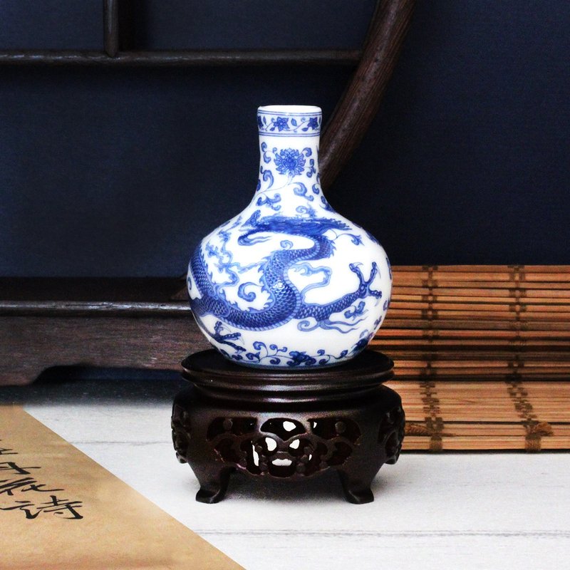 下架-迷你瓷器-故宮迷你龍紋天球瓶 - 擺飾/家飾品 - 陶 藍色