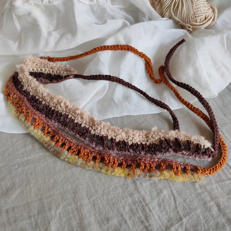 [Two braided hair bands] Hand-woven hair band/irregular knitting/hair band - Hair Accessories - Cotton & Hemp Brown