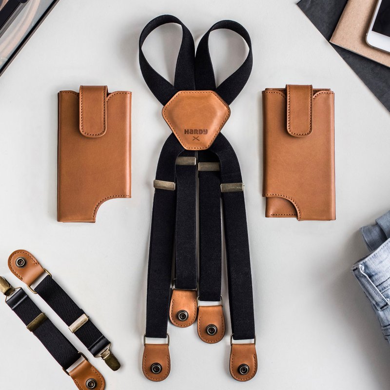 Phone Holster Bag Leather Sling Bag Phone Case Wallet and Suspenders - 手機配件 - 真皮 咖啡色