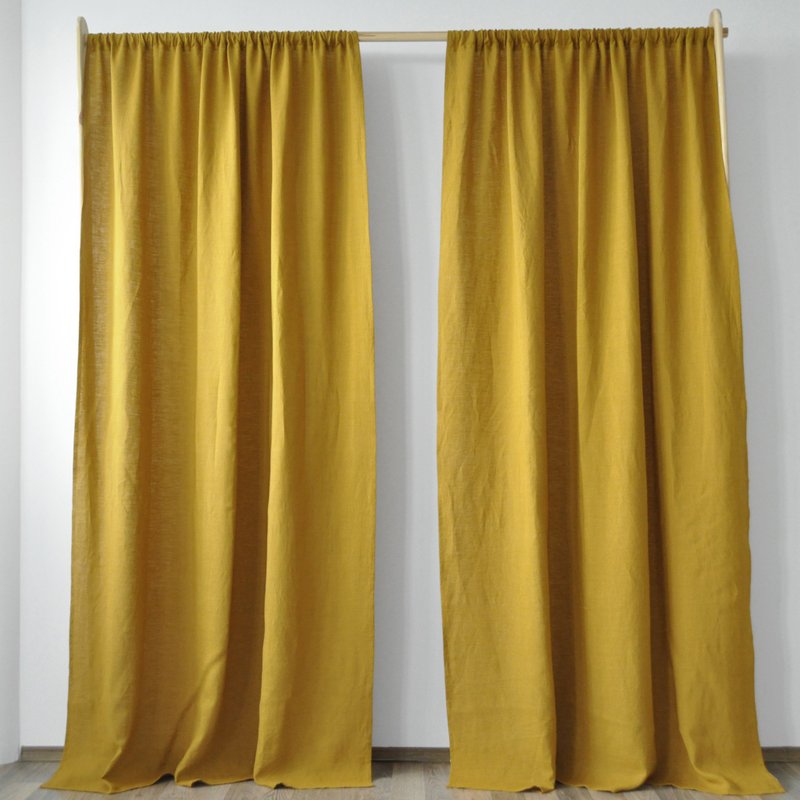 Mustard regular and blackout linen curtains / Custom curtains / 2 panels - 門簾/門牌 - 亞麻 黃色