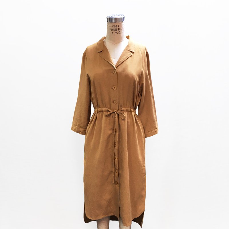 Short front and back long waist rope mid-sleeve one-piece dress - One Piece Dresses - Cotton & Hemp 