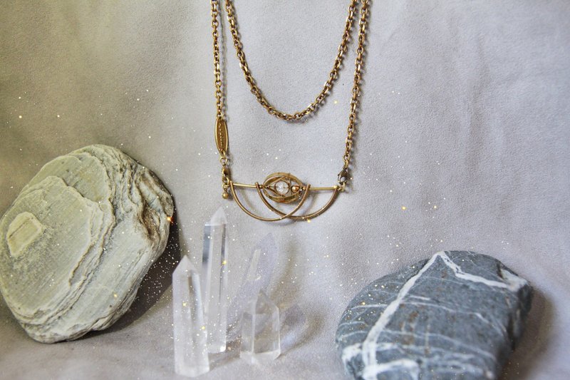 Half Moon Planet White Crystal Concept Diversified Wearable Necklace - Necklaces - Copper & Brass 