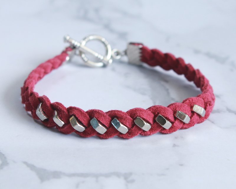 Red Unisex Friendship Bracelet, Hexagon Geometric Jewelry Gift for Friends - 手鍊/手環 - 人造皮革 紅色