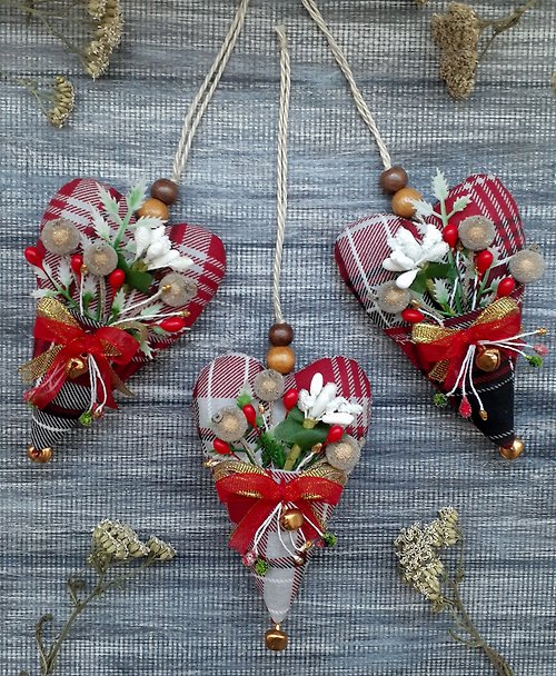 MyShopDolls Hearts Christmas tree decorations, set Home decor ,fabric soft ornaments